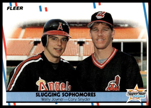 1988 Fleer Baseball Card #622 featuring Wally Joyner and Cory Snyder in action.