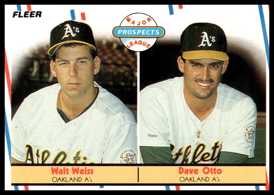 1988 Fleer baseball card featuring Oakland Athletics players Walt Weiss and Dave Otto.