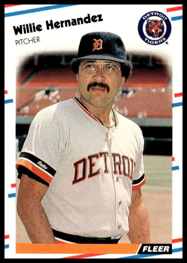 1988 Fleer Willie Hernandez Baseball Card #58, Detroit Tigers Pitcher in Uniform.