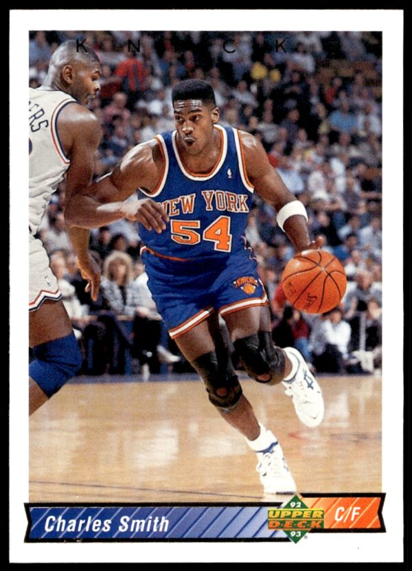 1992-93 Upper Deck Charles Smith basketball card, New York Knicks, #326, action pose.