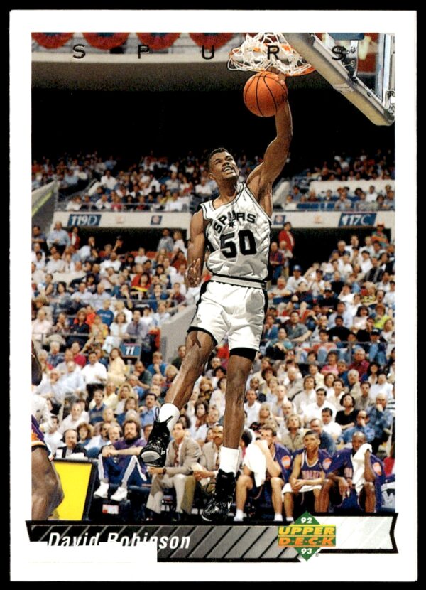 David Robinson Upper Deck 1992-93 Card #168 showcasing Spurs star mid-play.