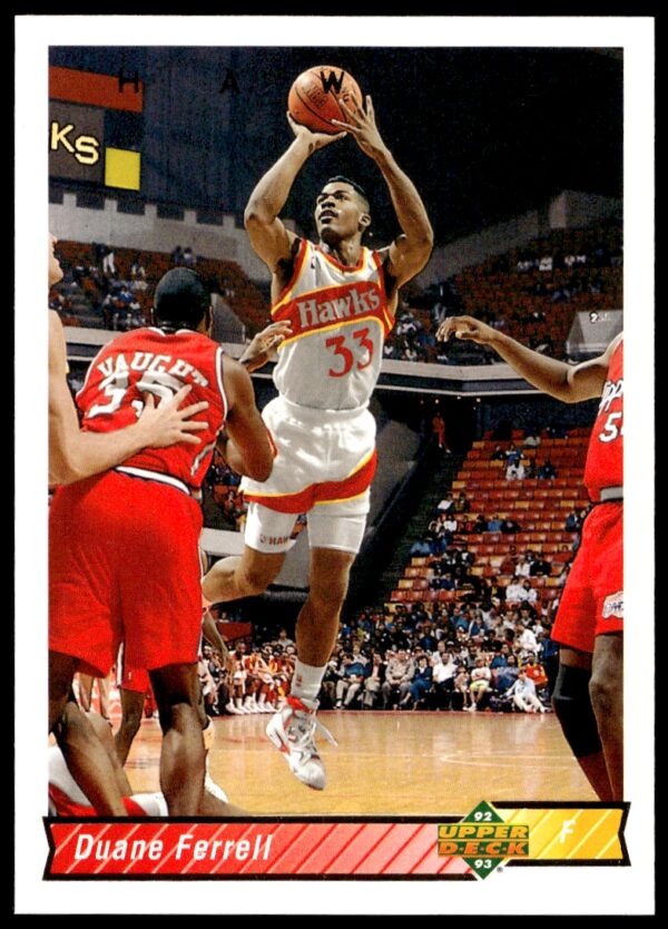 Duane Ferrell 1992-93 Upper Deck Card #166 in Atlanta Hawks action pose.
