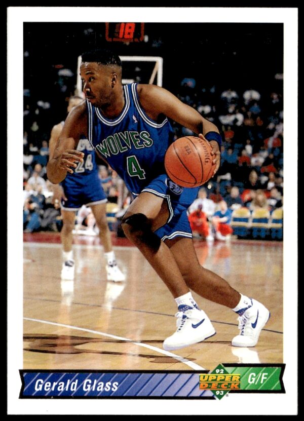 Gerald Glass 1992-93 Upper Deck Basketball Card #186, vibrant team uniform, dynamic game action.