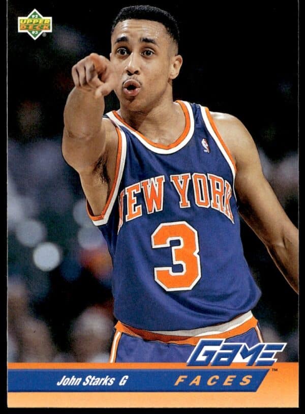 John Starks in action, 1992-93 Upper Deck card, #492, NY Knicks uniform.