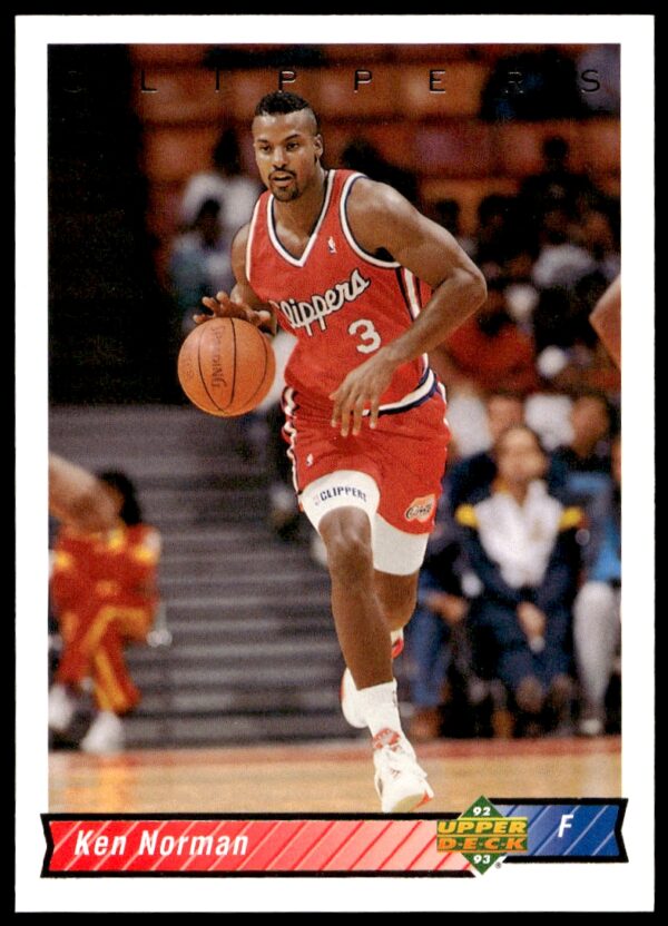 Ken Norman Upper Deck 1992-93 Card #295, Los Angeles Clippers, Action Shot.