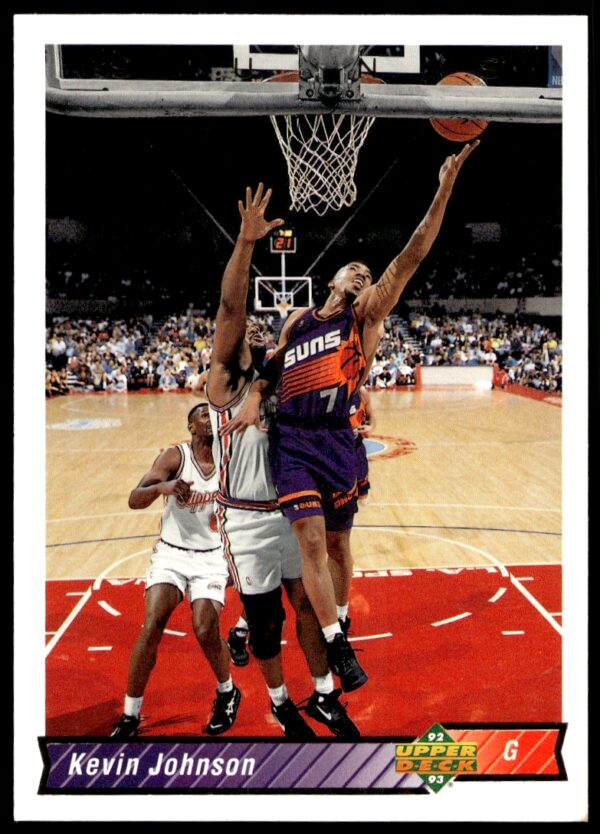 Kevin Johnson 1992-93 Upper Deck card, dribbling in team uniform.