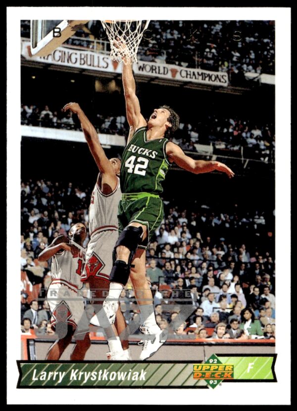 Larry Krystkowiak 1992-93 Upper Deck Basketball Card #72 featuring action shot.