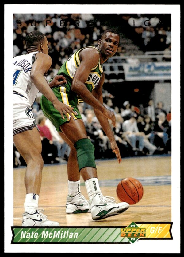 Nate McMillan 1992-93 Upper Deck Basketball Card #291, featuring in-game action.