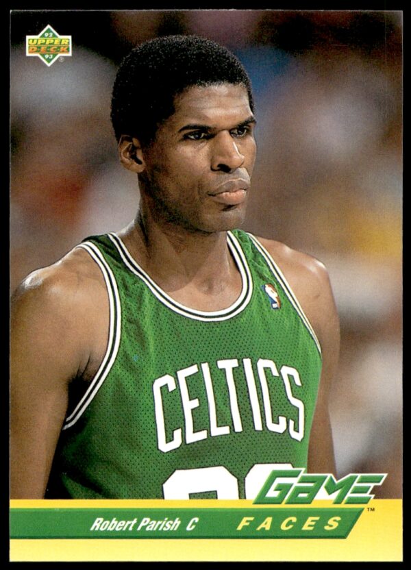 1992-93 Upper Deck Robert Parish basketball card #493 featuring Celtics legend in action.