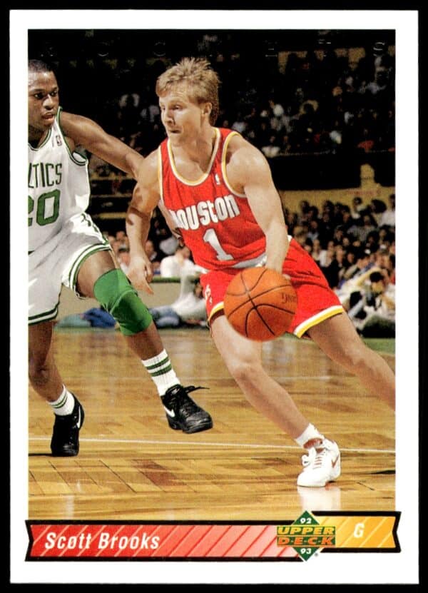 Scott Brooks 1992 Upper Deck basketball card, #329, action shot in team uniform.
