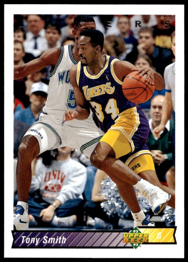 Tony Smith 1992-93 Upper Deck Basketball Card #102, Los Angeles Lakers Action Shot