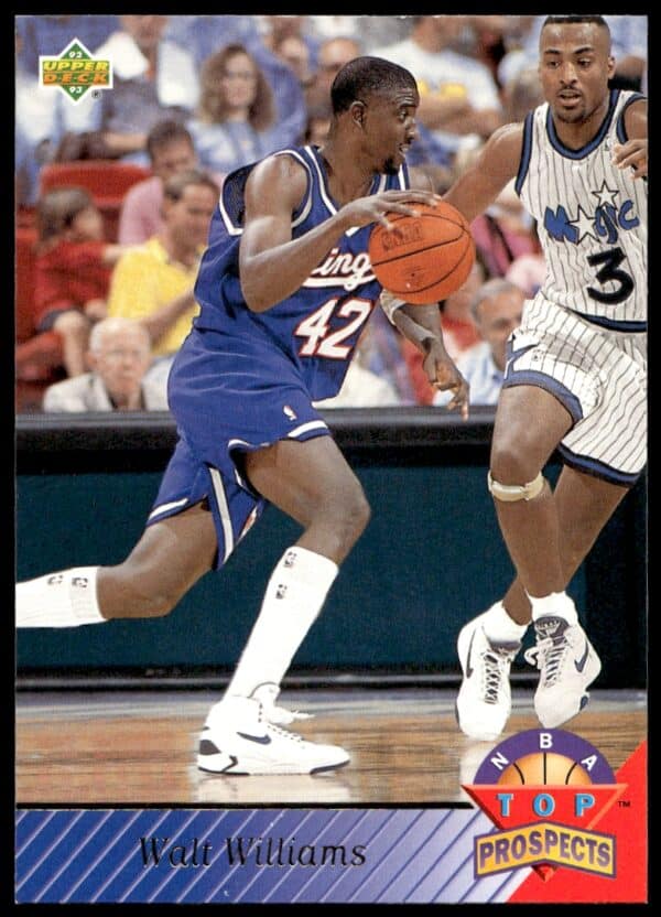 Walt Williams 1992-93 Upper Deck basketball card, showcasing him dribbling in team uniform.