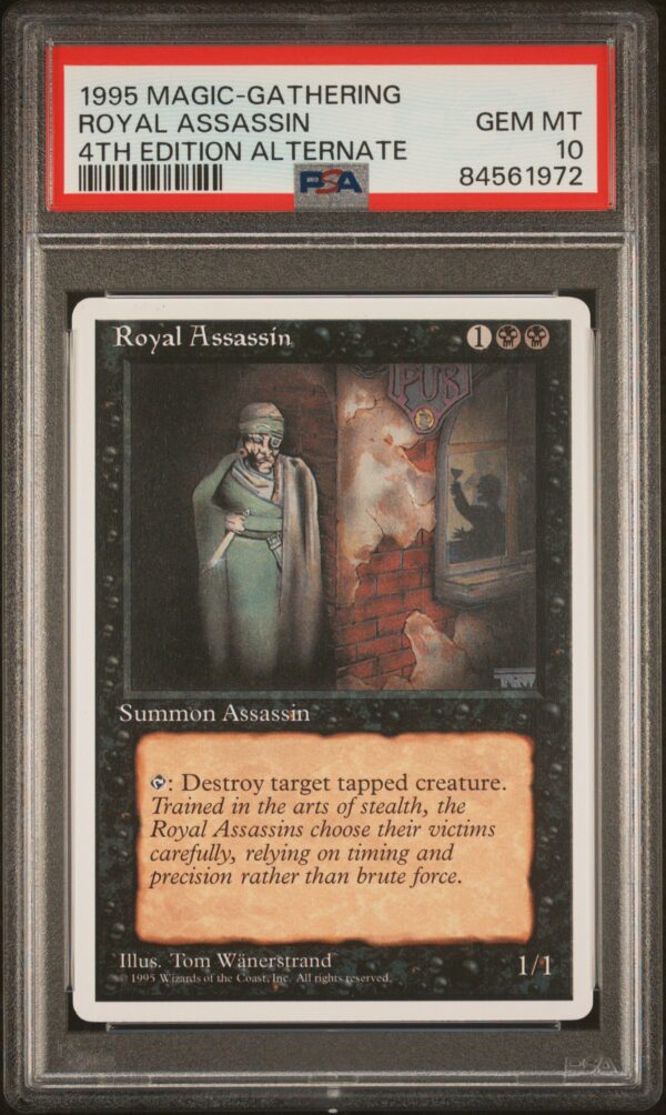 Pristine 1995 Magic: The Gathering Royal Assassin 4th Edition card, PSA 10 grade.