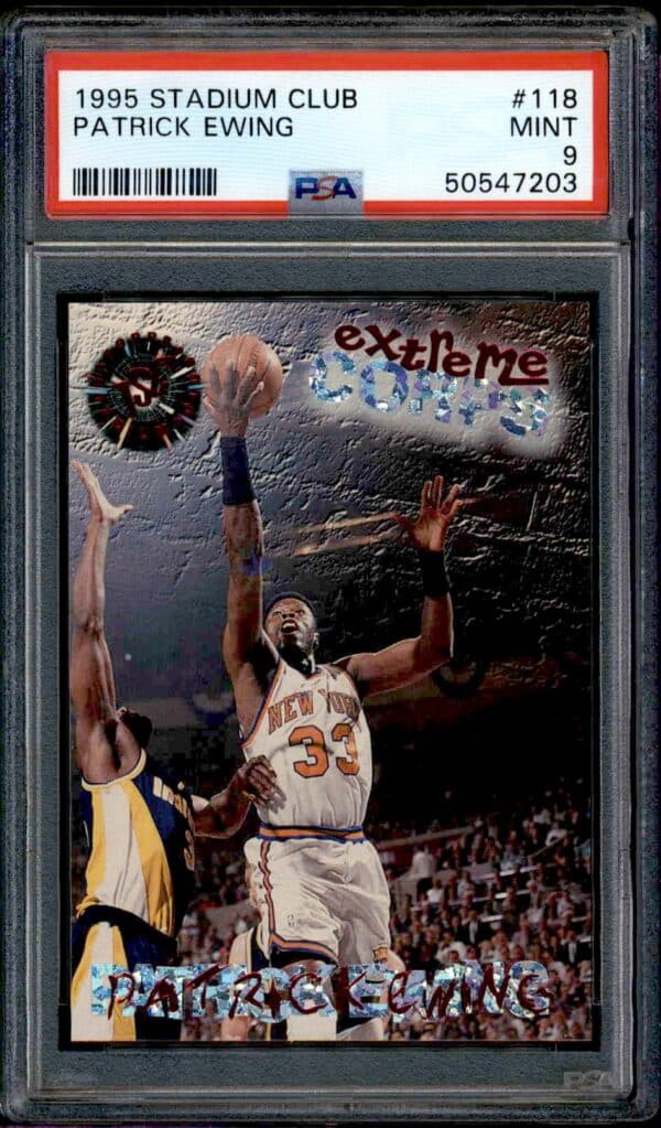 1994 Stadium Club Patrick Ewing Basketball Card, PSA 9 Mint, Action Shot, Knicks Uniform.