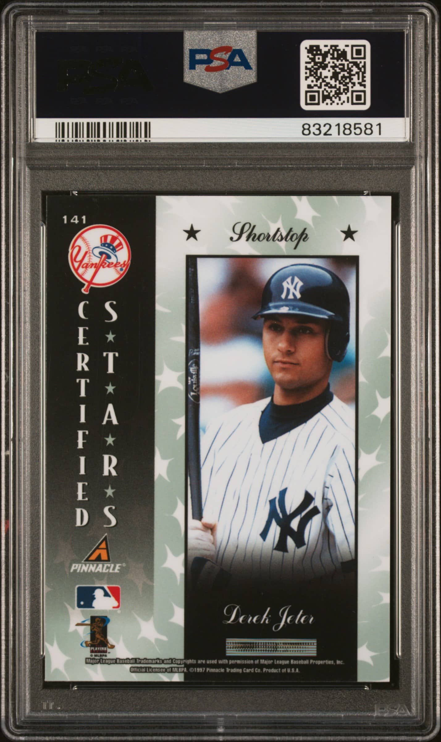 PSA graded Derek Jeter Yankees card, Playoff Prestige series, premium collectible.