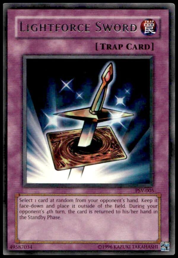 Front of 2002 Yu-Gi-Oh! Lightforce Sword card, Pharaohs Servant series, mystical sword artwork.