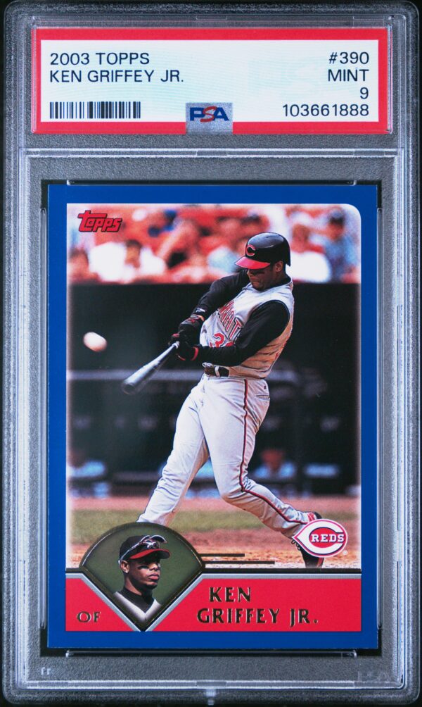 Ken Griffey Jr. 2003 Topps baseball card PSA 9, graded, in batting stance.