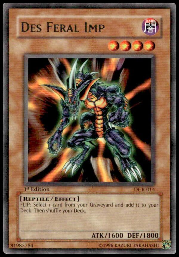 Yu-Gi-Oh! Dark Crisis Des Feral Imp trading card, 1st Edition, 2003.