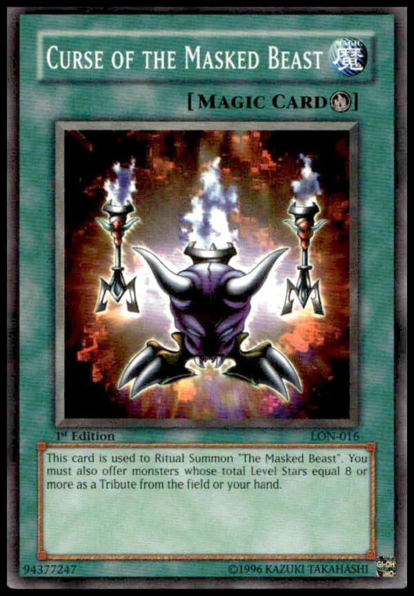 2003 Yu-Gi-Oh! 1st Edition Curse of the Masked Beast card, Labyrinth of Nightmare set.
