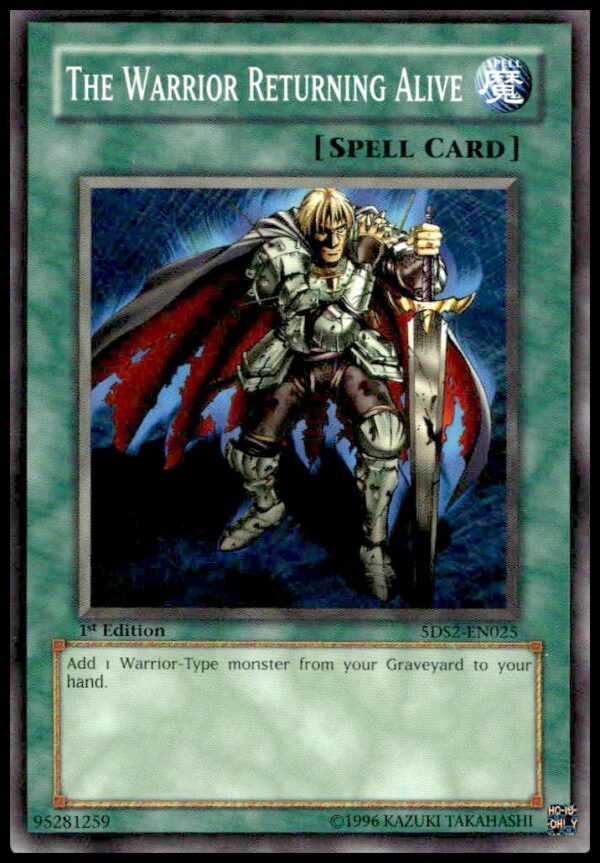 2003 Yu-Gi-Oh! card, The Warrior Returning Alive, Legacy of Darkness set, warrior emerging.