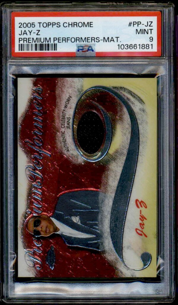 2006 Topps Chrome Jay-Z card, PSA 9 Mint, rare music memorabilia collectible.