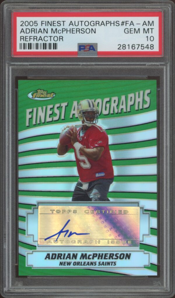 Adrian McPherson 2005 Topps Finest Autograph Card PSA 10 GEM MT, Green Refractor.