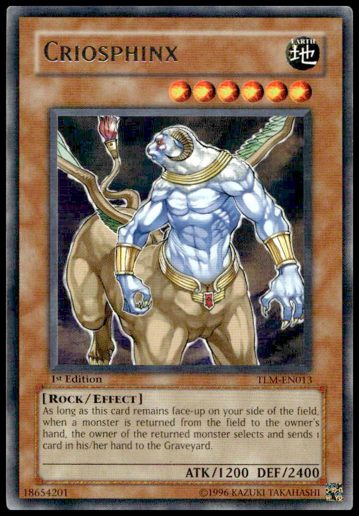 2005 Yu-Gi-Oh! The Lost Millennium Criosphinx card, 1st Edition, #TLM-EN013 artwork.