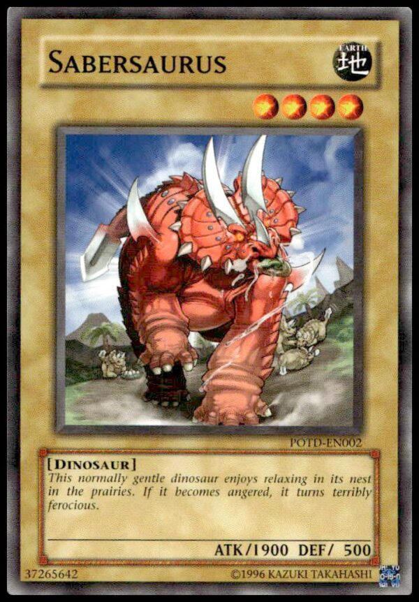 2006 Yu-Gi-Oh! Sabersaurus Green Promo Card #DL16-EN001 Front View.