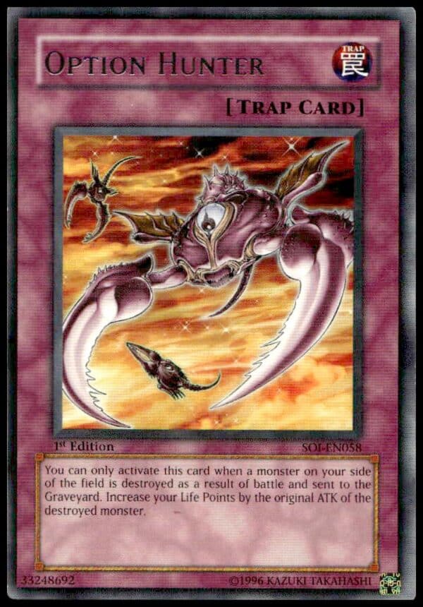 Yu-Gi-Oh! 2006 Shadow of Infinity Option Hunter Card (1st Edition, Front).