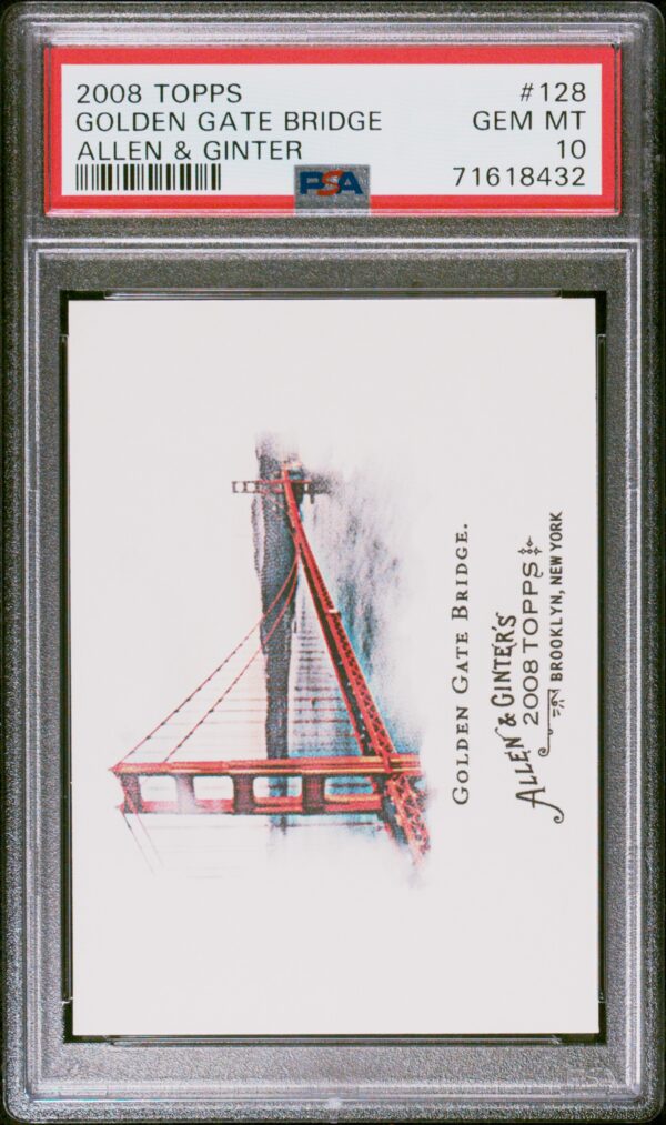 2008 Topps GEM MT 10 card of Golden Gate Bridge, PSA graded collectible.