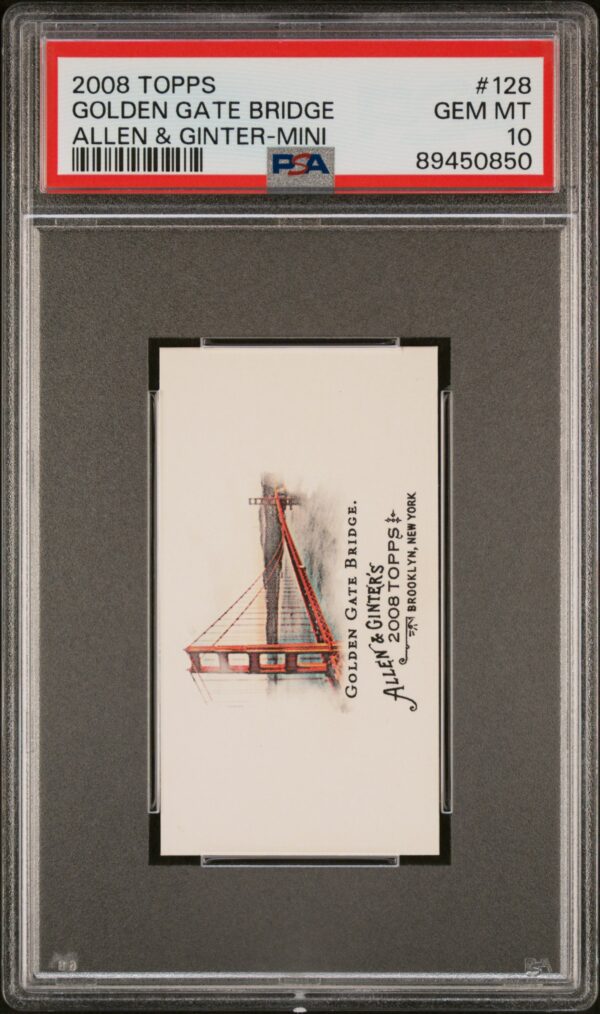 Graded PSA 10, 2008 mini card of Golden Gate Bridge from Topps Allen & Ginter series.