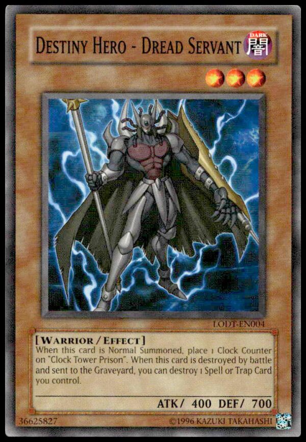 2008 Yu-Gi-Oh! Destiny Hero card from Light of Destruction, front view, code LODT-EN004.