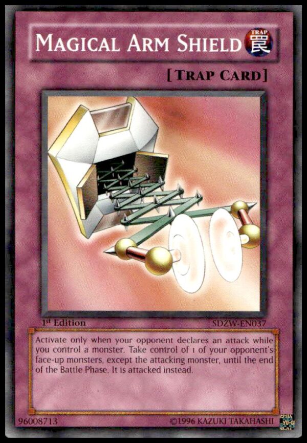 2008 Yu-Gi-Oh! Zombie World, 1st Edition Magical Arm Shield card, front view.