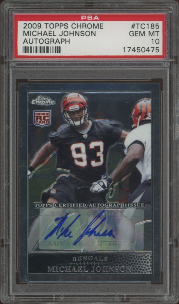 2008 Topps Chrome Michael Johnson Rookie Card #TC199, PSA 10, Autograph, Bengals.