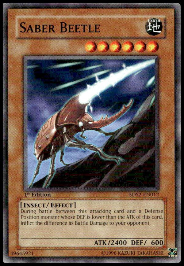 2009 Yu-Gi-Oh! 5Ds Saber Beetle Card from First Edition Starter Deck.