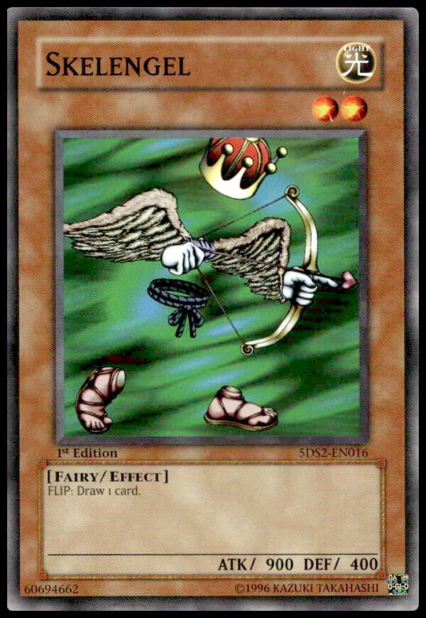 Front view of Skelengel card from 2009 Yu-Gi-Oh! 5Ds Starter Deck, mystical design.