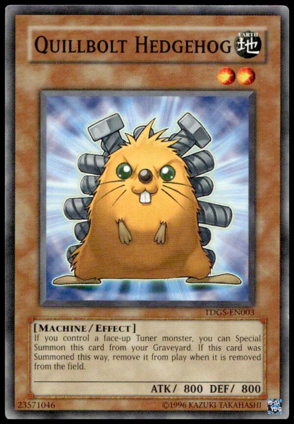 Quillbolt Hedgehog card from 2009 Yu-Gi-Oh! 5Ds Starter Deck, card #5DS2-EN013, front view.
