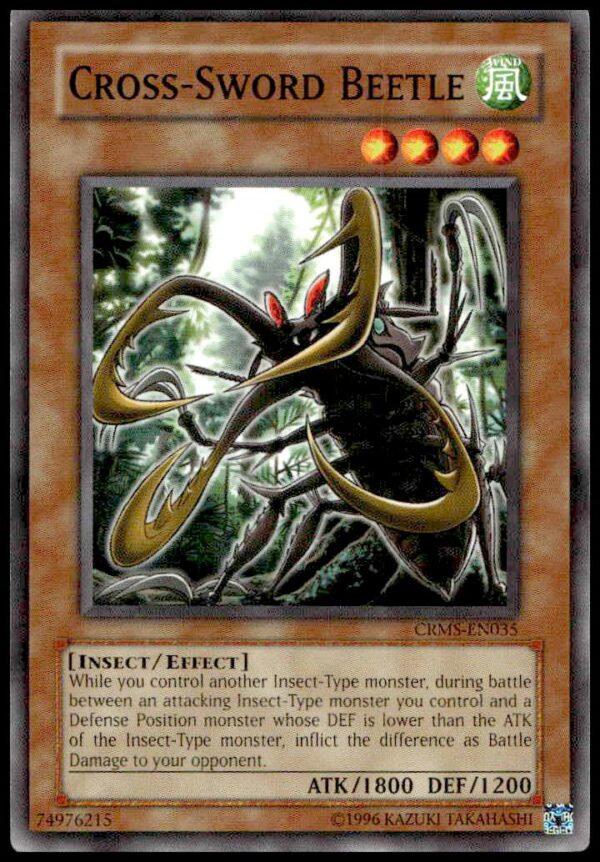 2009 Yu-Gi-Oh! Cross-Sword Beetle Card with CRMS-EN035, dynamic beetle design.