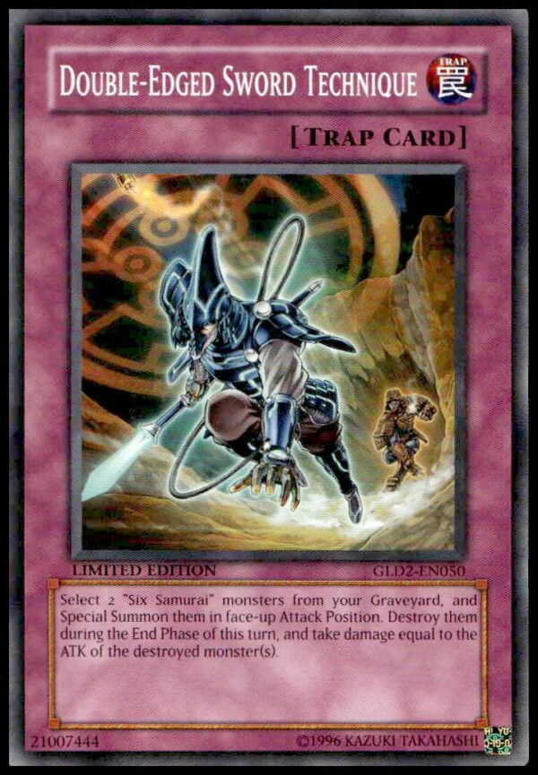 Yu-Gi-Oh! 2009 Gold Series Double-Edged Sword Technique Trading Card Front (#GLD2-EN050).