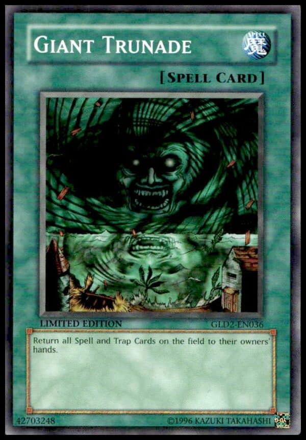Yu-Gi-Oh! 2009 Gold Series Giant Trunade card front, #GLD2-EN036 for collectors.