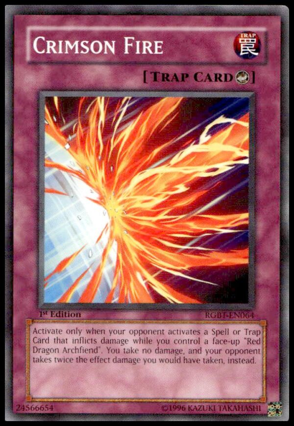 Front view of 2009 Yu-Gi-Oh! Raging Battle 1st Edition Crimson Fire card, collectible #RGBT-EN064.