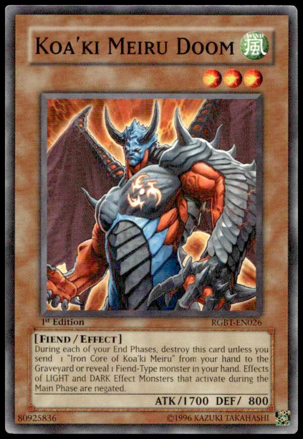 Front of 2009 Yu-Gi-Oh! Raging Battle Koaki Meiru Doom card, #RGBT-EN026.
