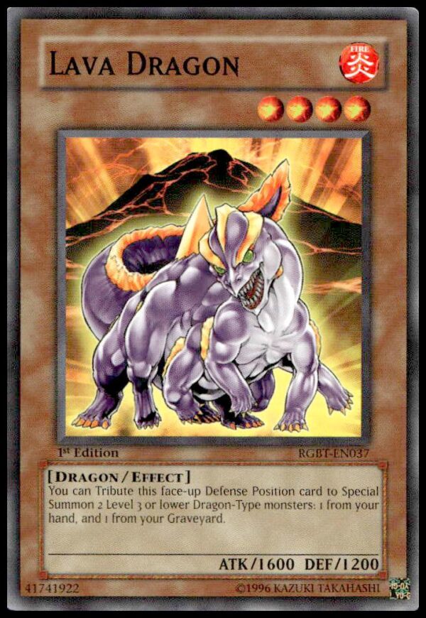 Front view of 2009 Yu-Gi-Oh! 1st Edition Lava Dragon card #RGBT-EN037.