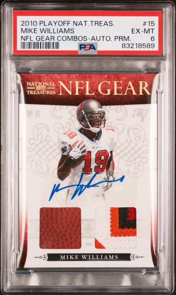2010 Mike Williams Rookie Patch PSA 8, Autograph, NFL Gear Series, Red Jersey Swatch.