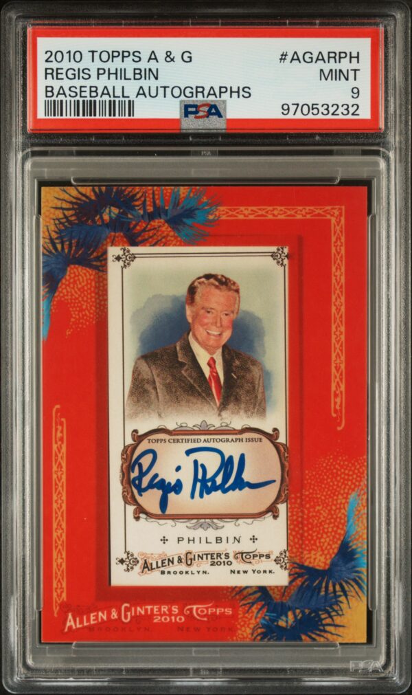 Regis Philbin Autographed 2010 Baseball Card, PSA 9 Graded, Collectible Sports Memorabilia.