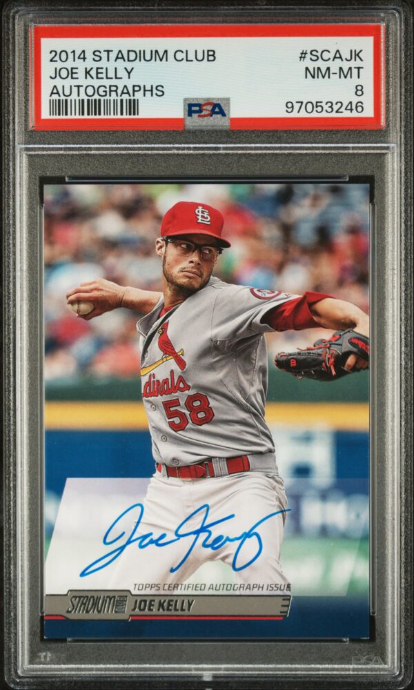 2014 Topps Stadium Club Joe Kelly signed baseball card, PSA 8 grade, front view.