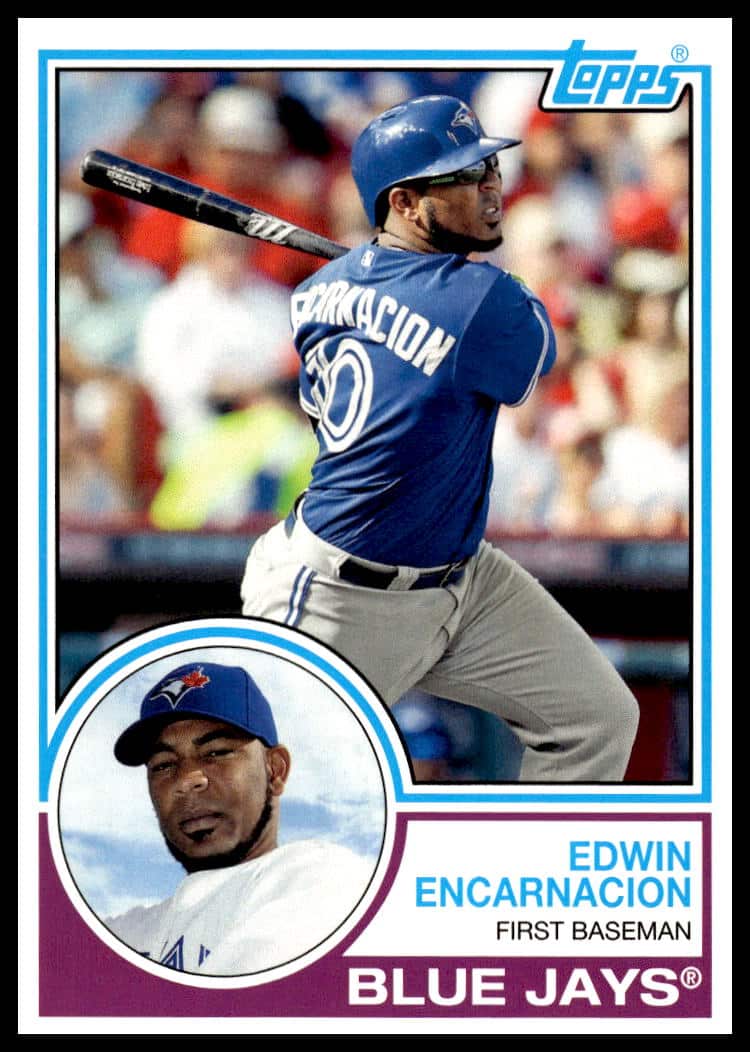 Front of Edwin Encarnacion 2015 Topps Archives card, number 277, in game action.