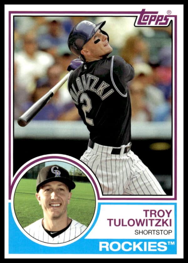 Troy Tulowitzki 2015 Topps Archives Card #238 in Rockies uniform, action pose front view.