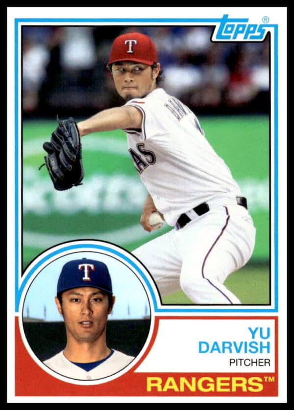Yu Darvish 2015 Topps Archives card #203, Texas Rangers pitcher in action.