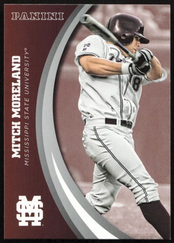 Mitch Moreland Panini card #38, Mississippi State baseball, 2016, in college uniform.